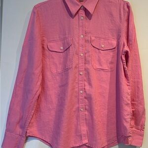 Lauren Ralph Lauren 100% Linen Long Sleeve Shirt Women's M Pink Button Up Blouse